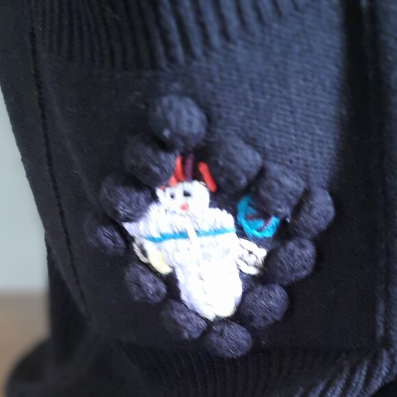 Vintage Button-up Black Sweater Vest With Tiny Knit People Oversized Streetwear - Picture 3 of 7